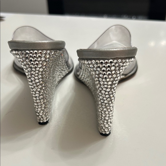 Stuart Weitzman Crystal-Embellished Silver Wedges - Picture 4 of 8